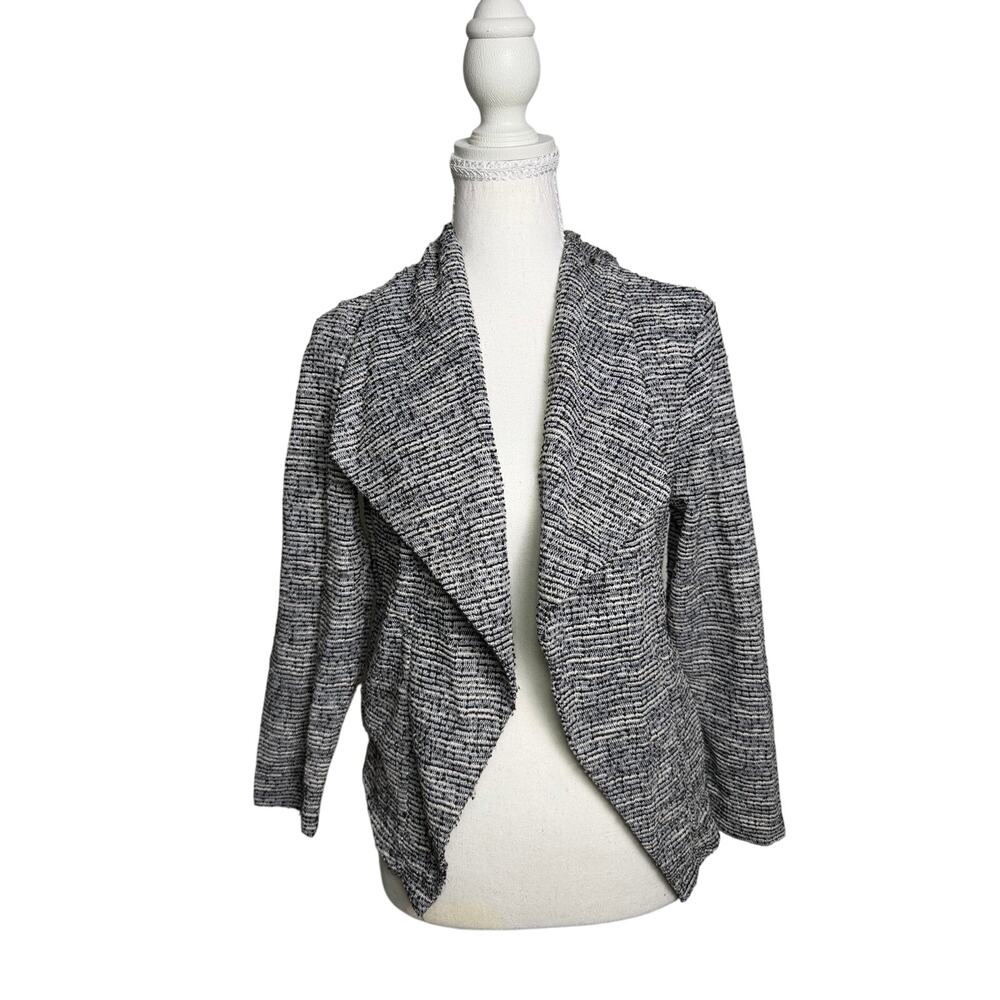 14th & Union Black White Marled Open Front Cardigan S Petite